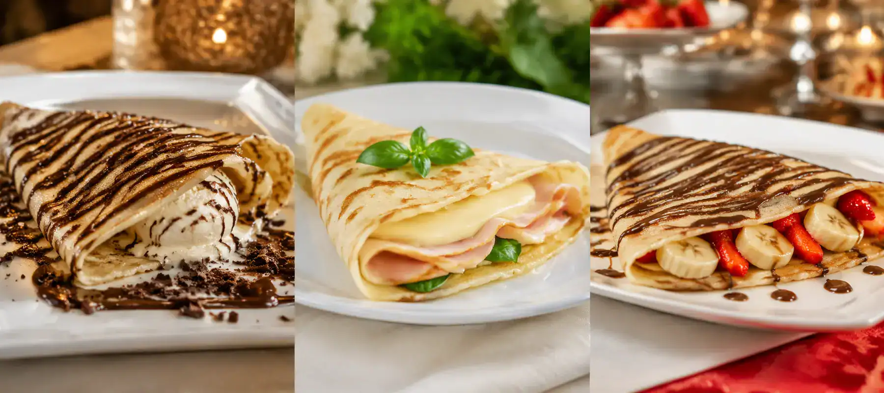 Buffet de crepes com opções salgadas e doces para festas no Rio de Janeiro