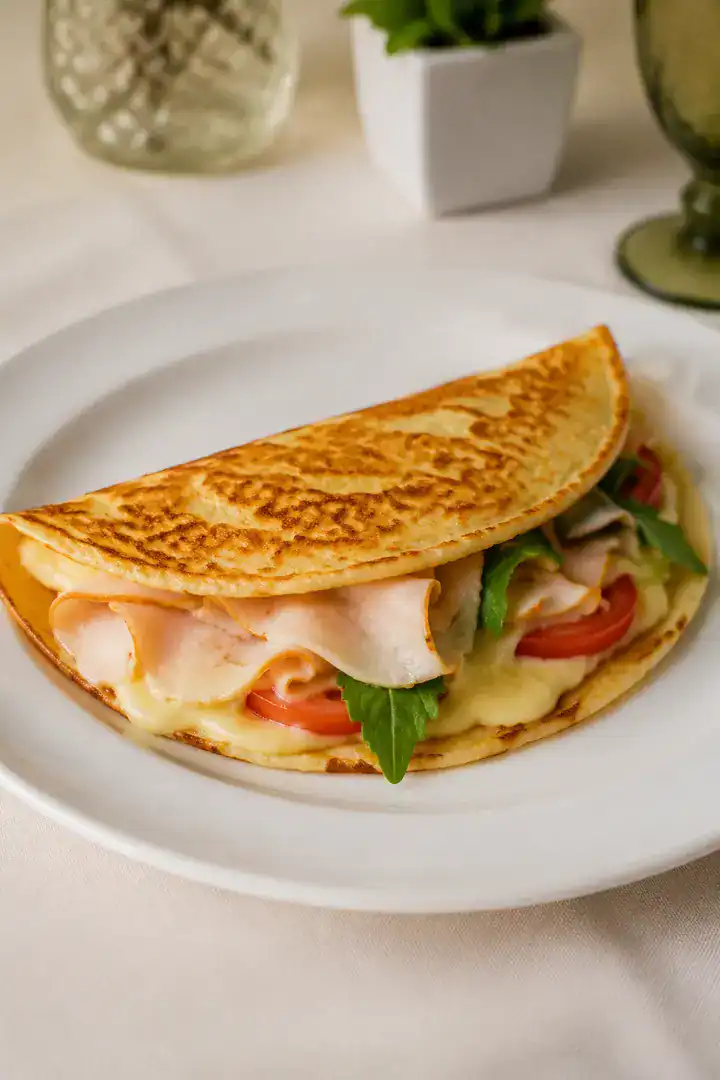 Crepe salgado preparado na hora na estação do Buffet Paladare