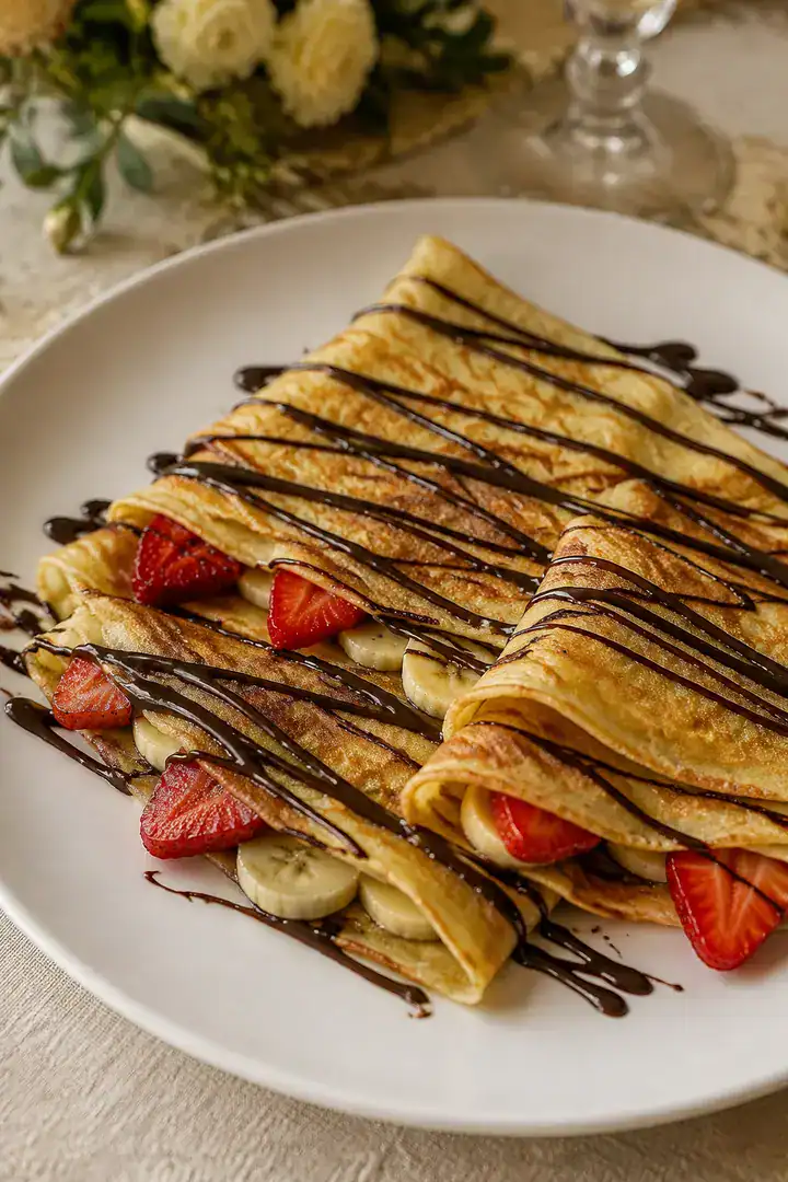 Crepe doce com frutas e chocolate preparado na hora